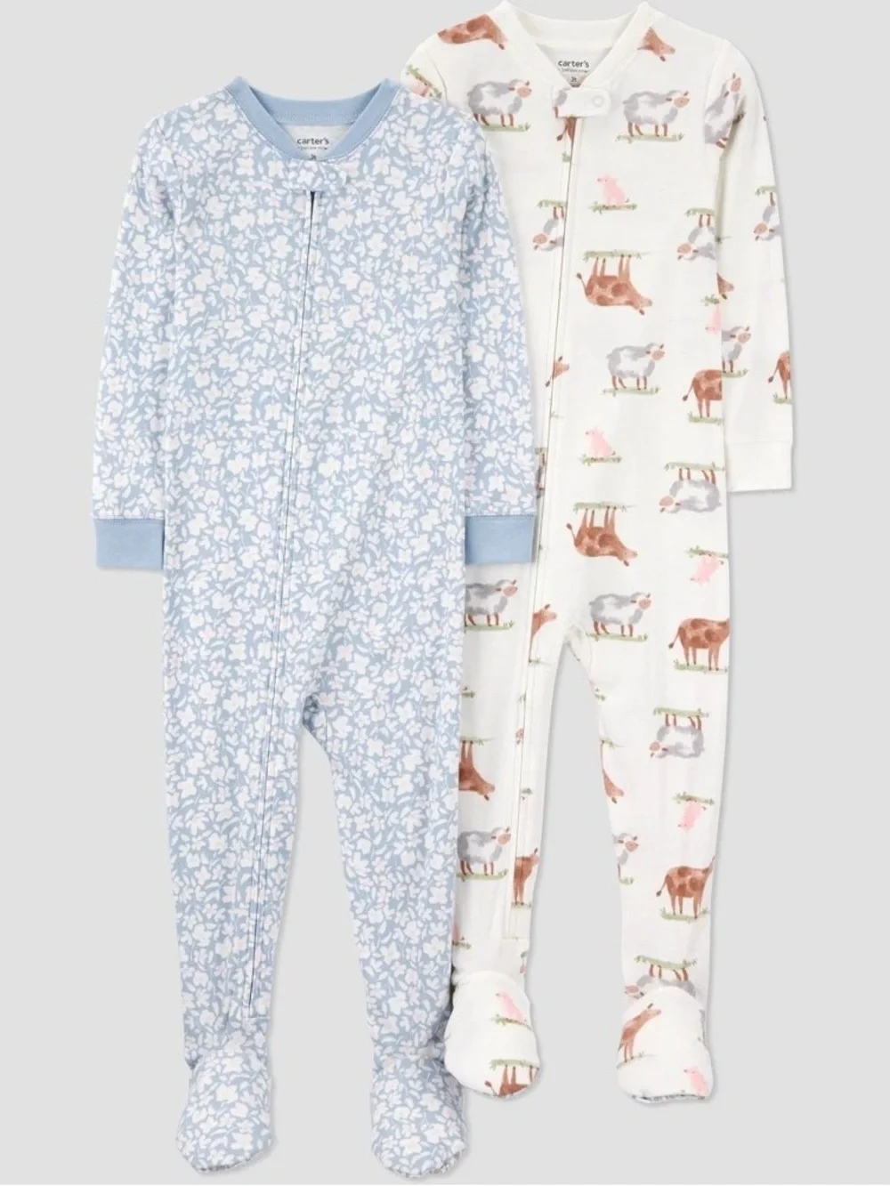 Carter's Toddler Girls' 2-Pack Farm & Floral Footed Pajamas - Blue & White